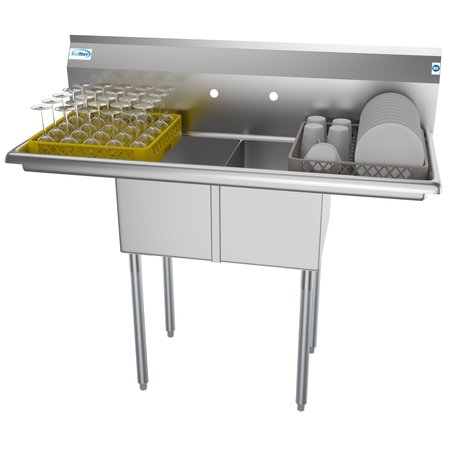 KOOLMORE 2 Compartment Stainless Steel NSF Commercial Kitchen Prep&Utility Sink w/2 Drainboards SB121610-12B3